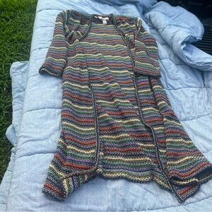 Vtg Missoni Herzfeld Multicolored Striped Long Knit Open Front Cardigan Size 42